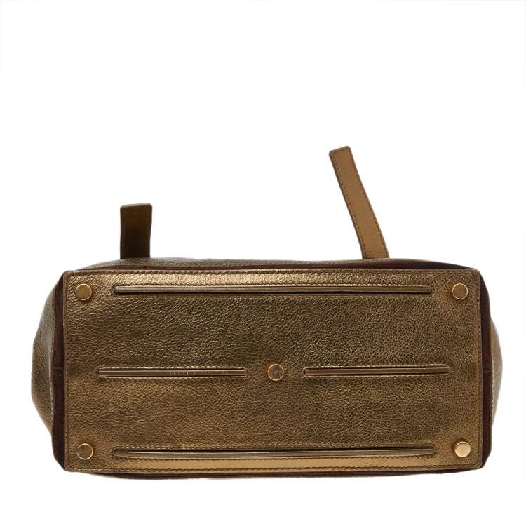 Pre Owned Saint Laurent Metallic Gold Leather Medium Muse Two Top Handle Bag