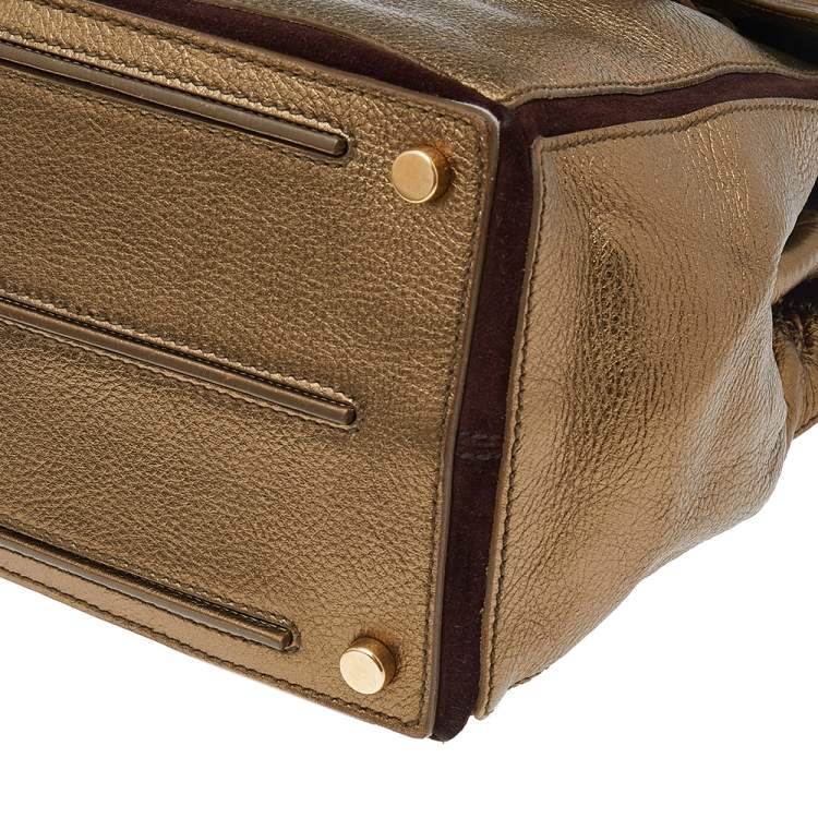 Pre Owned Saint Laurent Metallic Gold Leather Medium Muse Two Top Handle Bag