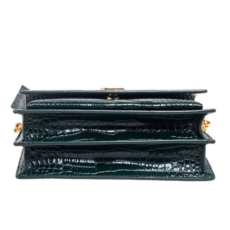 Pre Owned Saint Laurent Green Croc Embossed Leather Medium Sunset Shoulder Bag