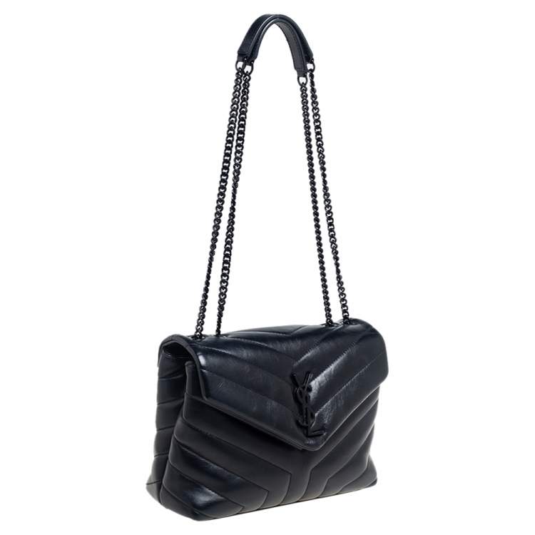 Pre Owned Saint Laurent Black Leather Small Loulou Shoulder Bag