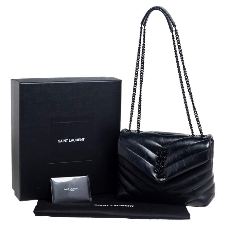 Pre Owned Saint Laurent Black Leather Small Loulou Shoulder Bag