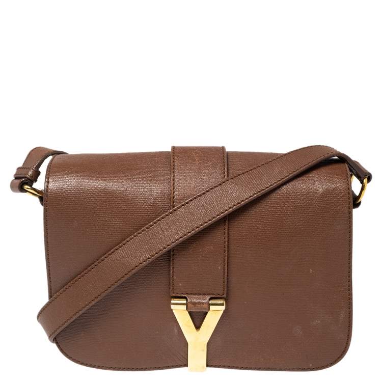 Pre Owned Saint Laurent Brown Leather Medium Chyc Flap Bag