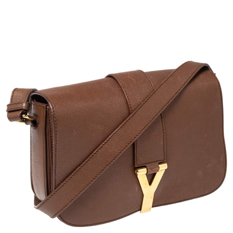 Pre Owned Saint Laurent Brown Leather Medium Chyc Flap Bag