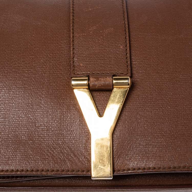 Pre Owned Saint Laurent Brown Leather Medium Chyc Flap Bag