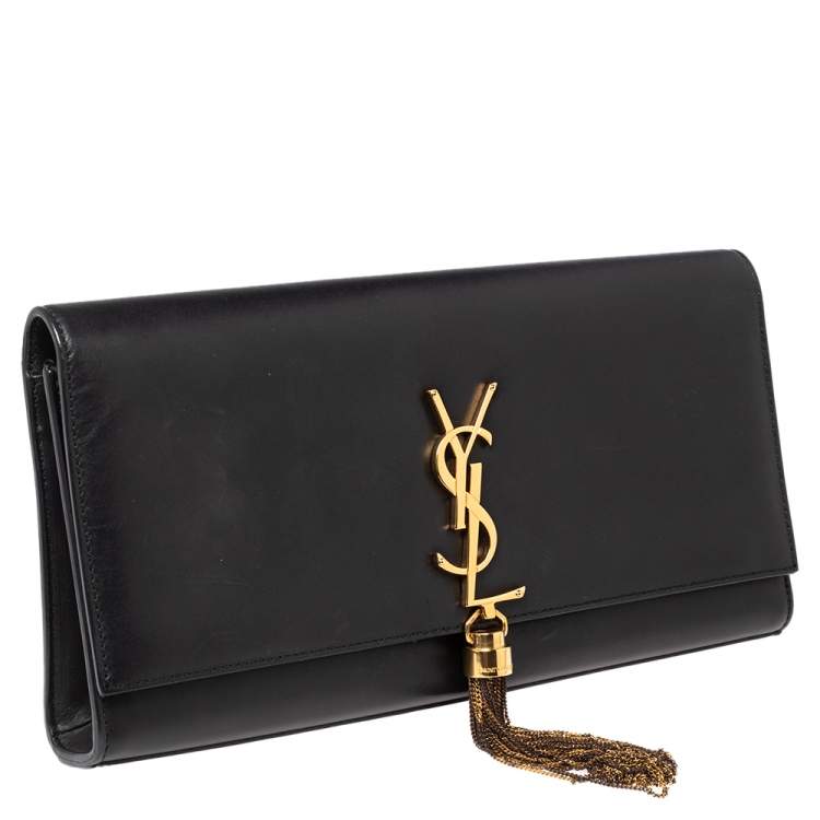 Pre Owned Saint Laurent Black Leather Kate Tassel Clutch