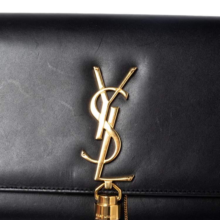 Pre Owned Saint Laurent Black Leather Kate Tassel Clutch