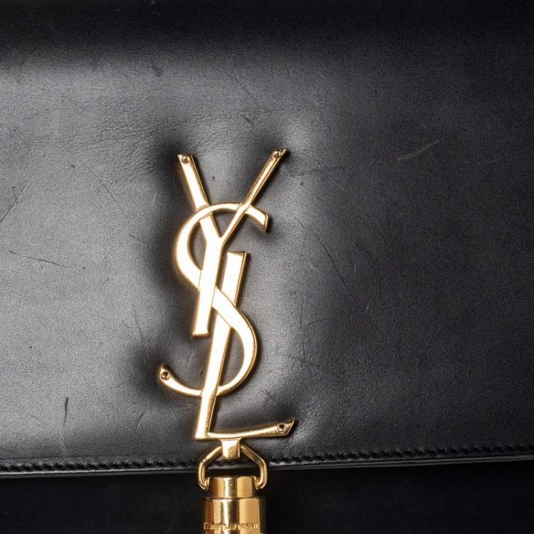 Pre Owned Saint Laurent Black Leather Medium Kate Tassel Shoulder Bag