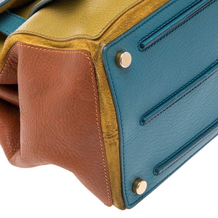 Pre Owned Saint Laurent Tri-Color Leather And Suede Medium Muse Two Top Handle Bag