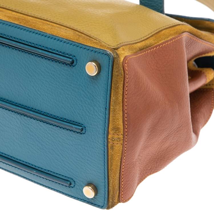 Pre Owned Saint Laurent Tri-Color Leather And Suede Medium Muse Two Top Handle Bag