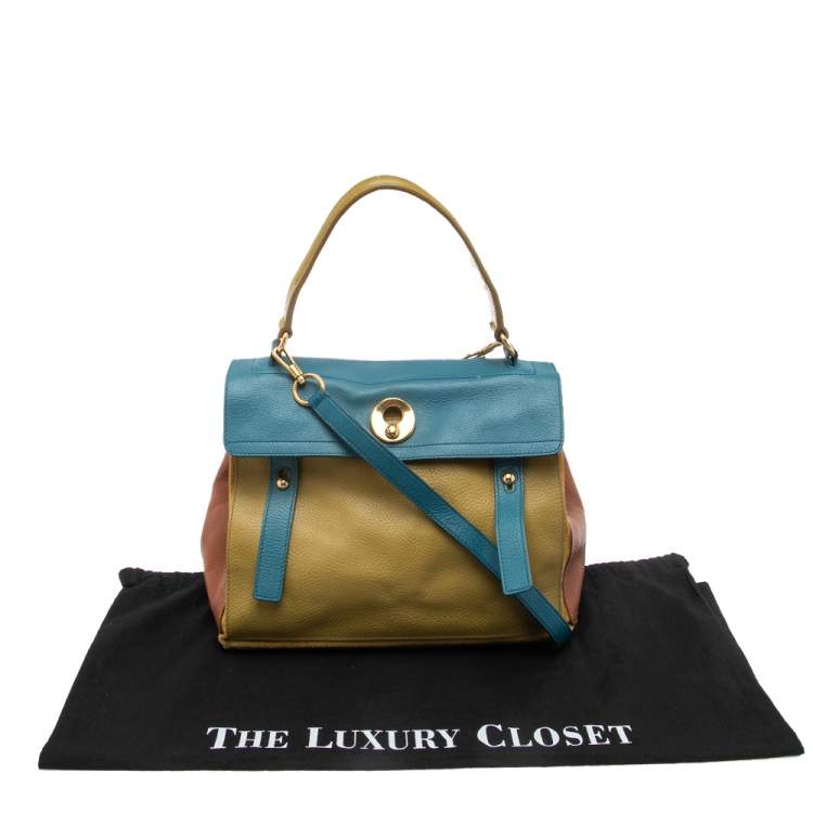 Pre Owned Saint Laurent Tri-Color Leather And Suede Medium Muse Two Top Handle Bag