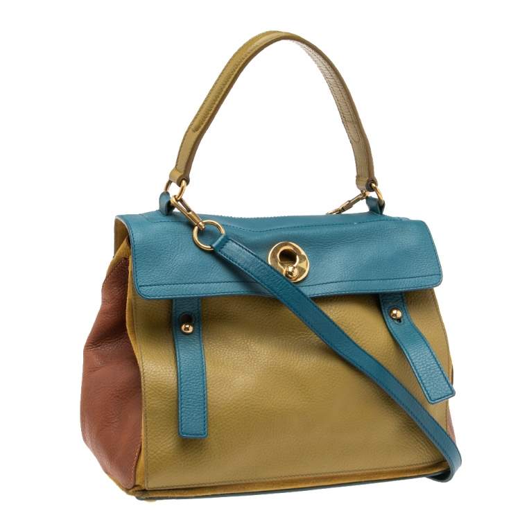 Pre Owned Saint Laurent Tri-Color Leather And Suede Medium Muse Two Top Handle Bag
