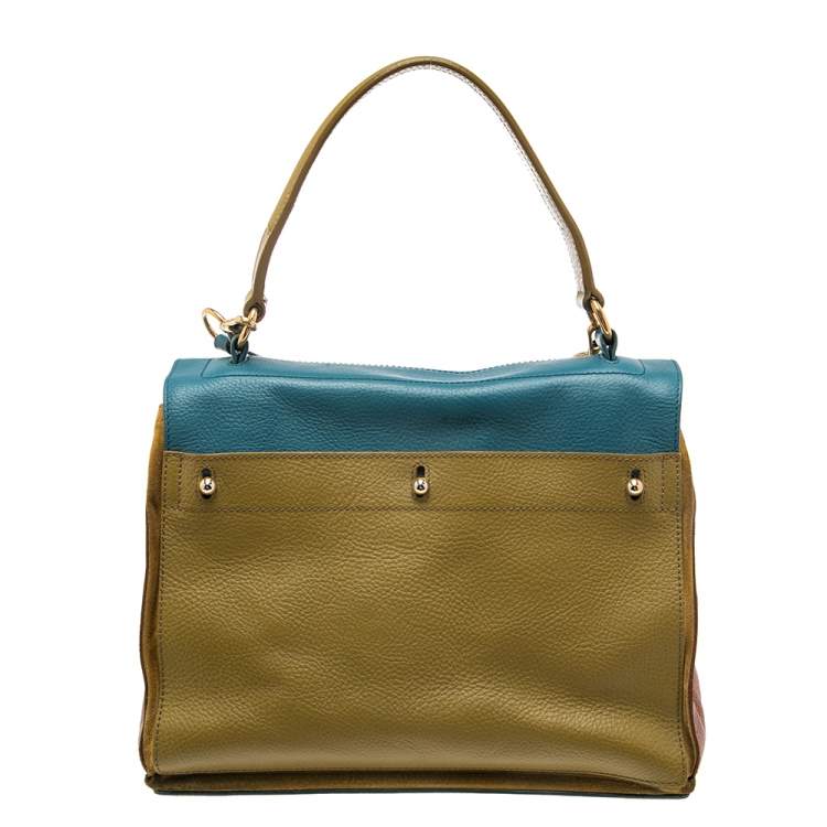 Pre Owned Saint Laurent Tri-Color Leather And Suede Medium Muse Two Top Handle Bag