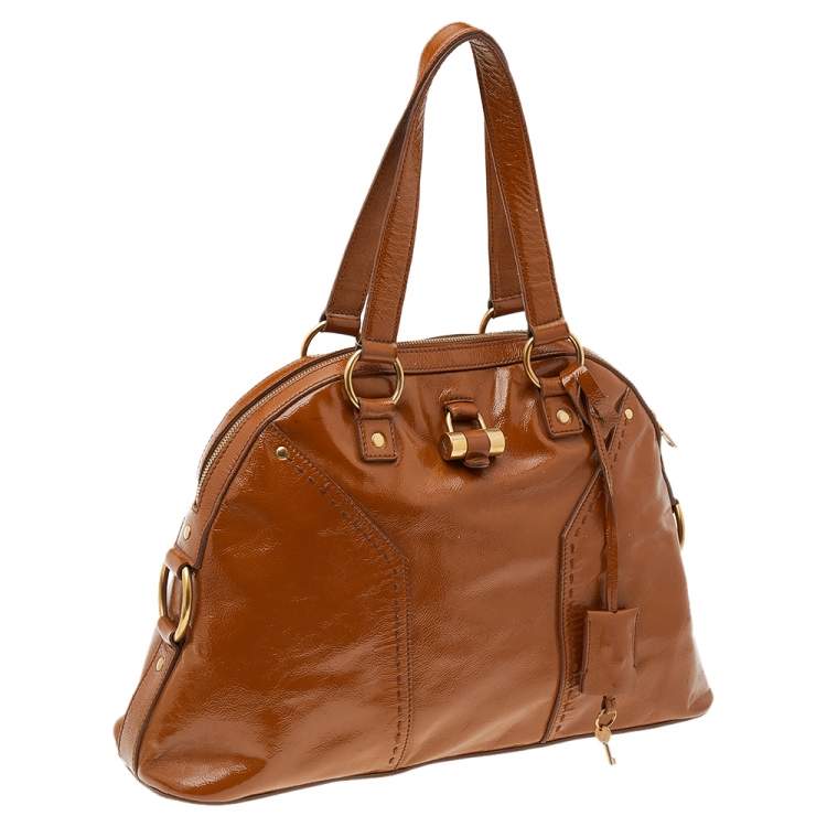 مملوكة مسبقًا Saint Laurent Brown Patent Leather Muse Satchel