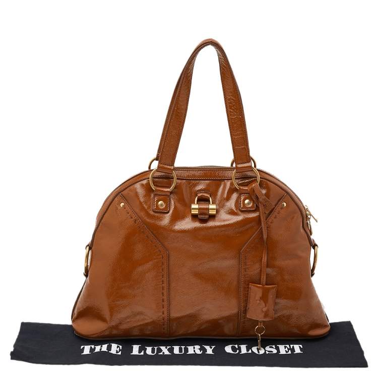 مملوكة مسبقًا Saint Laurent Brown Patent Leather Muse Satchel