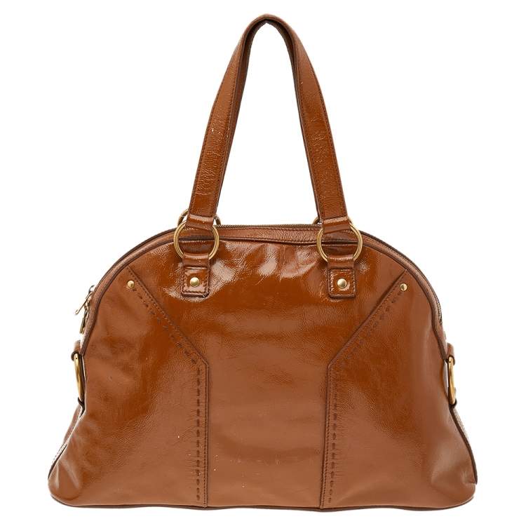 مملوكة مسبقًا Saint Laurent Brown Patent Leather Muse Satchel