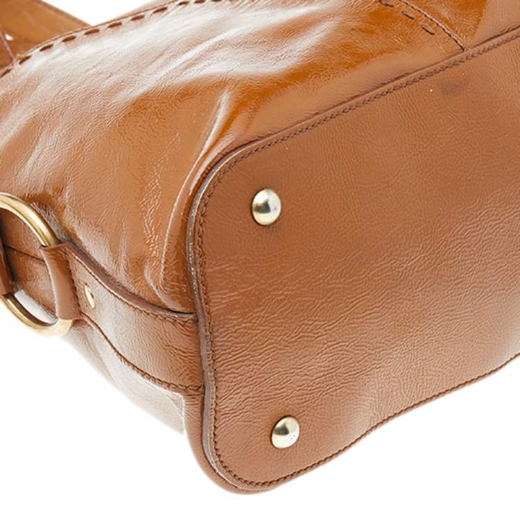 مملوكة مسبقًا Saint Laurent Brown Patent Leather Muse Satchel