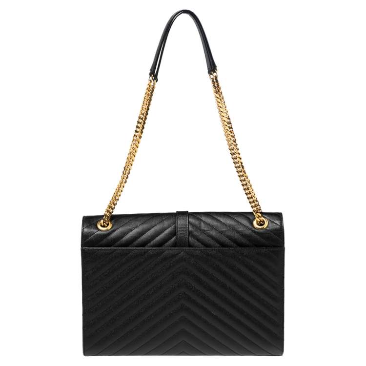 Pre Owned Saint Laurent Black Matelassé Leather Monogram Envelope Shoulder Bag