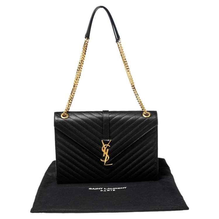 Pre Owned Saint Laurent Black Matelassé Leather Monogram Envelope Shoulder Bag