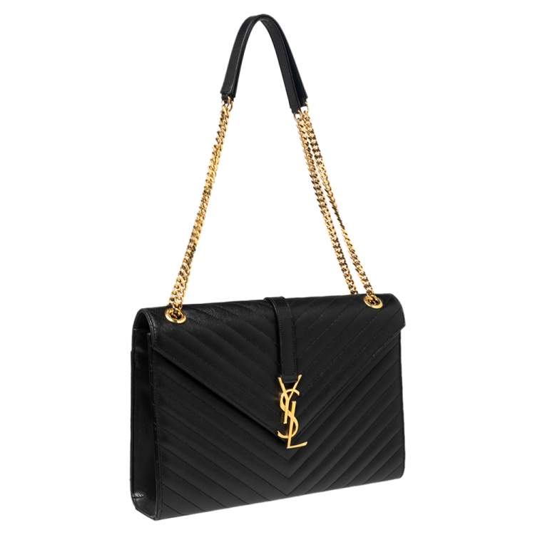 Pre Owned Saint Laurent Black Matelassé Leather Monogram Envelope Shoulder Bag