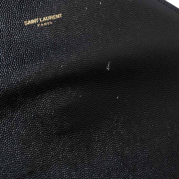 Pre Owned Saint Laurent Black Matelassé Leather Monogram Envelope Shoulder Bag