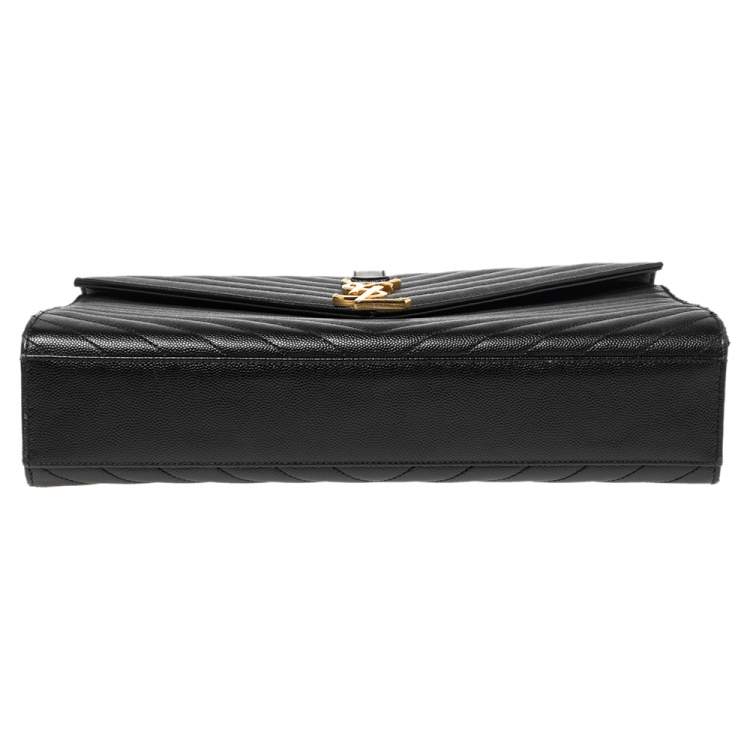 Pre Owned Saint Laurent Black Matelassé Leather Monogram Envelope Shoulder Bag