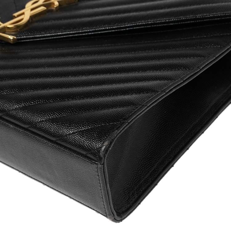 Pre Owned Saint Laurent Black Matelassé Leather Monogram Envelope Shoulder Bag