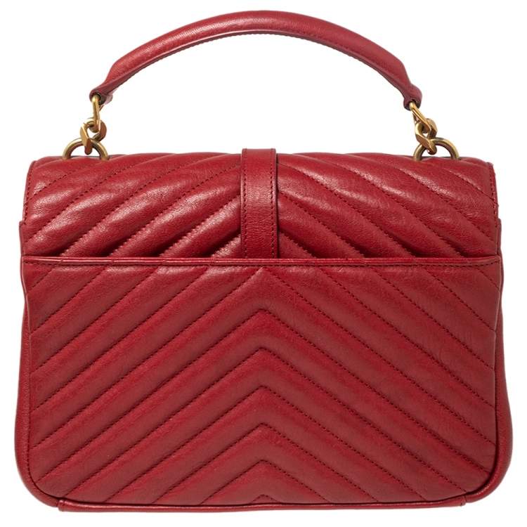 Pre Owned Saint Laurent Red Matelassé Leather Medium College Top Handle Bag