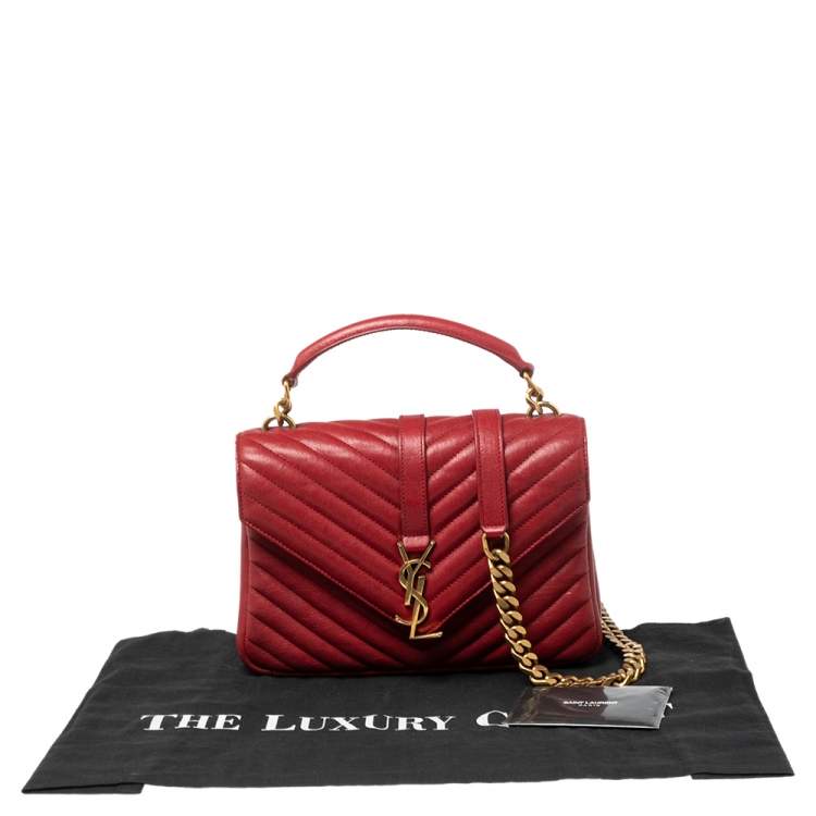 Pre Owned Saint Laurent Red Matelassé Leather Medium College Top Handle Bag