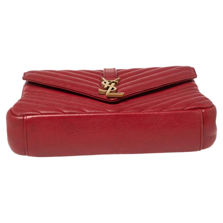 Pre Owned Saint Laurent Red Matelassé Leather Medium College Top Handle Bag