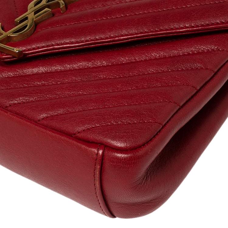 Pre Owned Saint Laurent Red Matelassé Leather Medium College Top Handle Bag