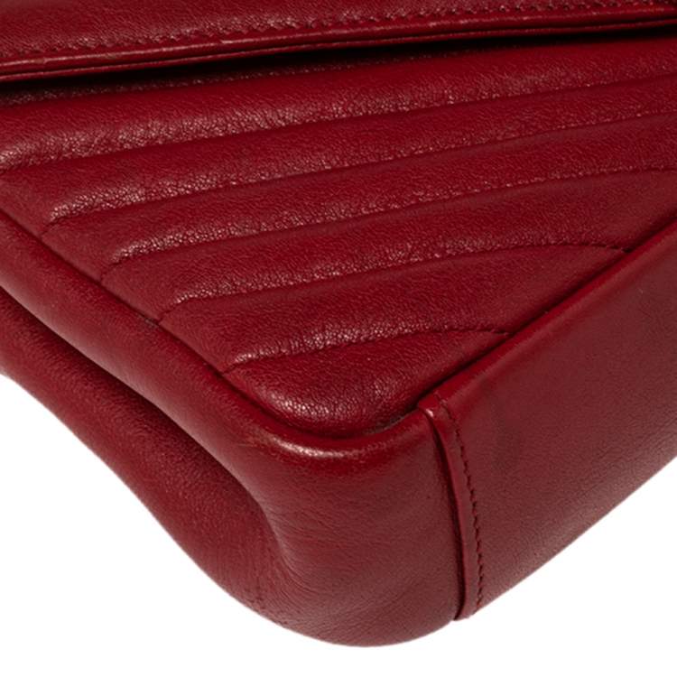 Pre Owned Saint Laurent Red Matelassé Leather Medium College Top Handle Bag