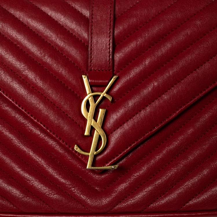 Pre Owned Saint Laurent Red Matelassé Leather Medium College Top Handle Bag