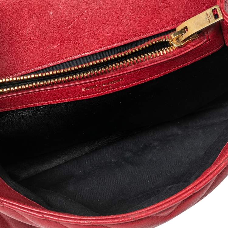 Pre Owned Saint Laurent Red Matelassé Leather Medium College Top Handle Bag