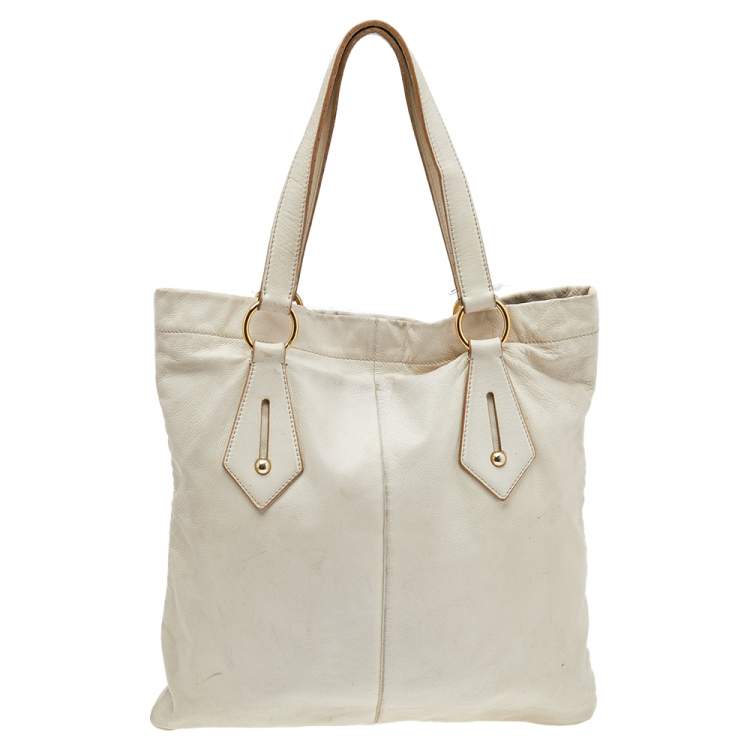 Pre Owned Saint Laurent Off-White Leather Tote