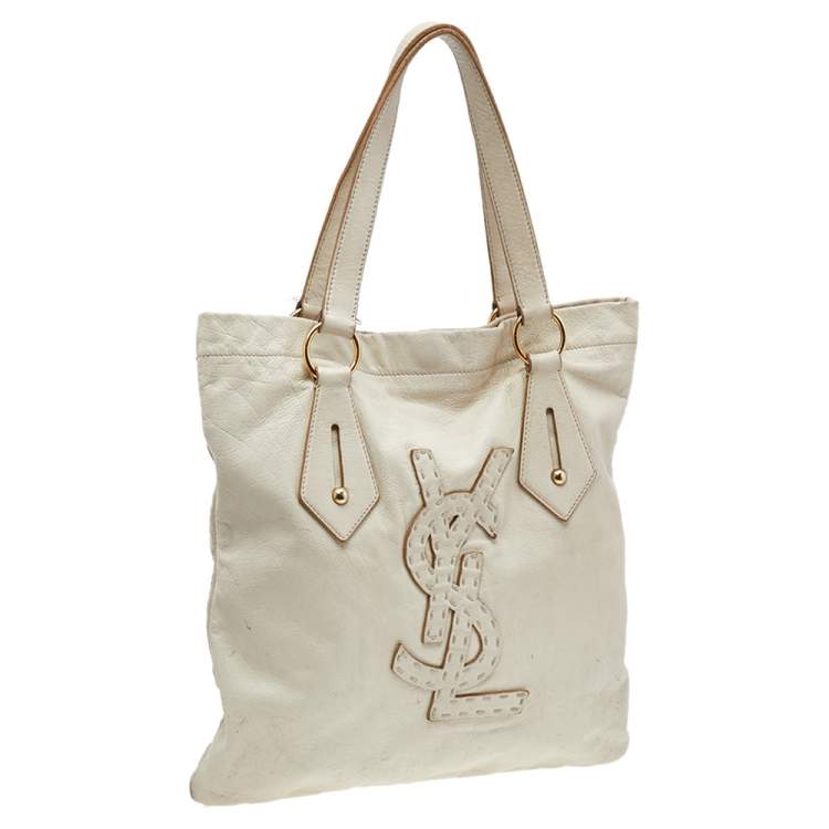 Pre Owned Saint Laurent Off-White Leather Tote
