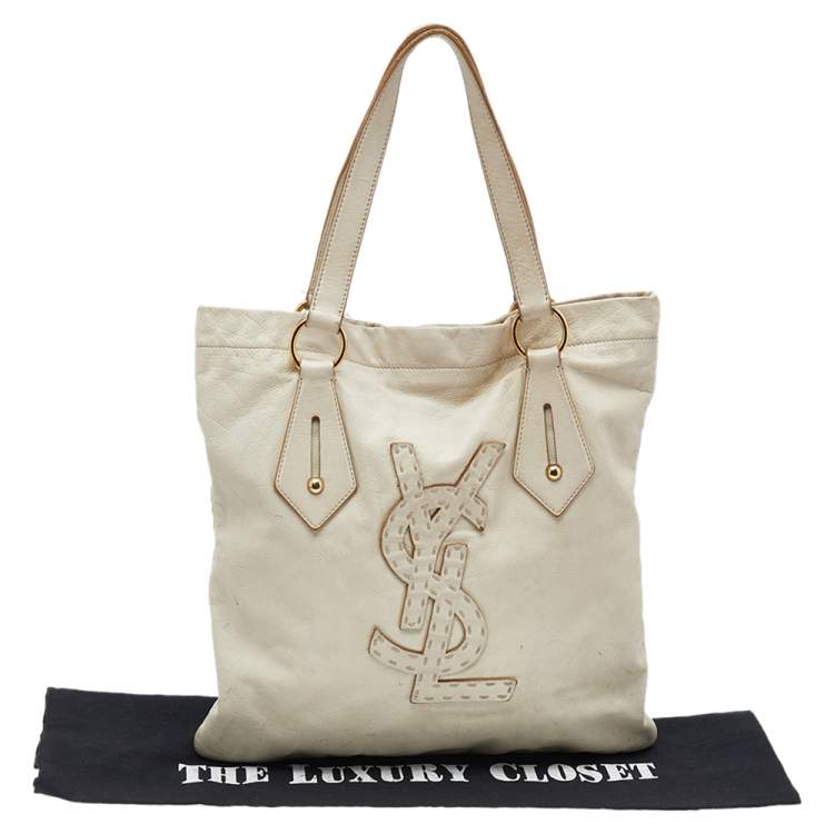 Pre Owned Saint Laurent Off-White Leather Tote