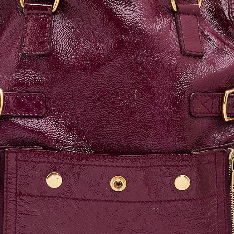 Pre Owned Saint Laurent Burgundy Patent Leather Medium Downtown Tote