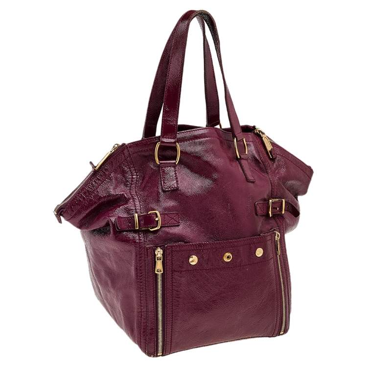 Pre Owned Saint Laurent Burgundy Patent Leather Medium Downtown Tote