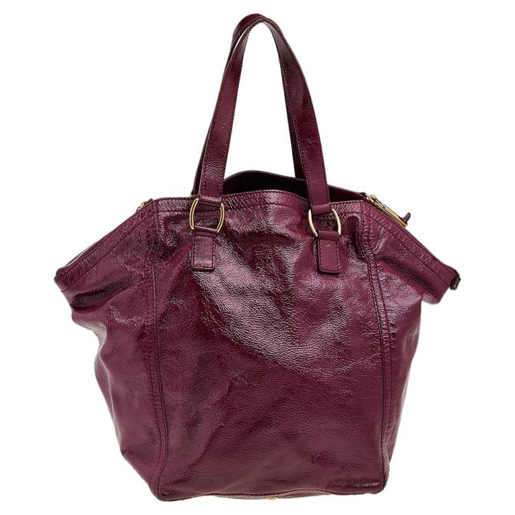 Pre Owned Saint Laurent Burgundy Patent Leather Medium Downtown Tote