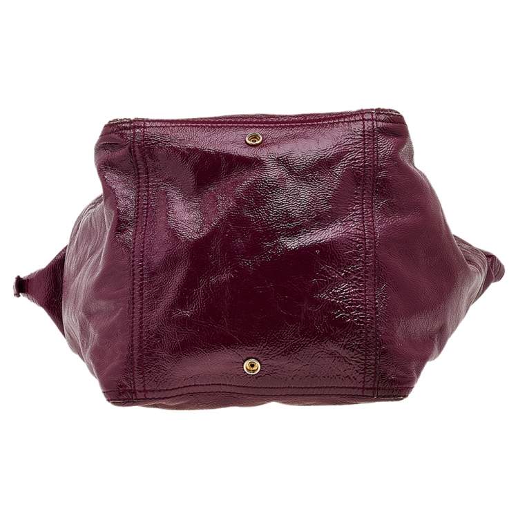 Pre Owned Saint Laurent Burgundy Patent Leather Medium Downtown Tote