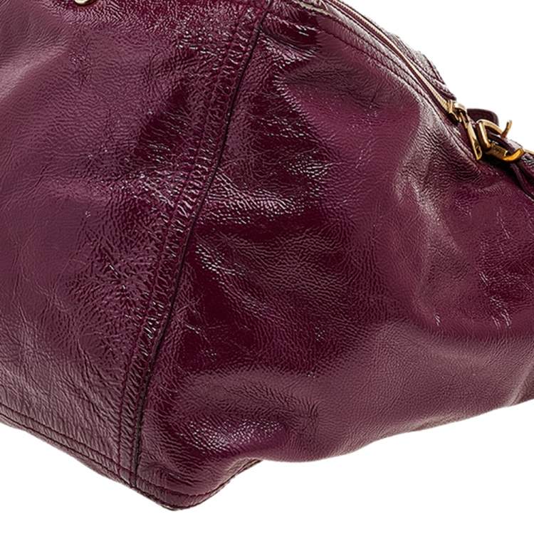Pre Owned Saint Laurent Burgundy Patent Leather Medium Downtown Tote