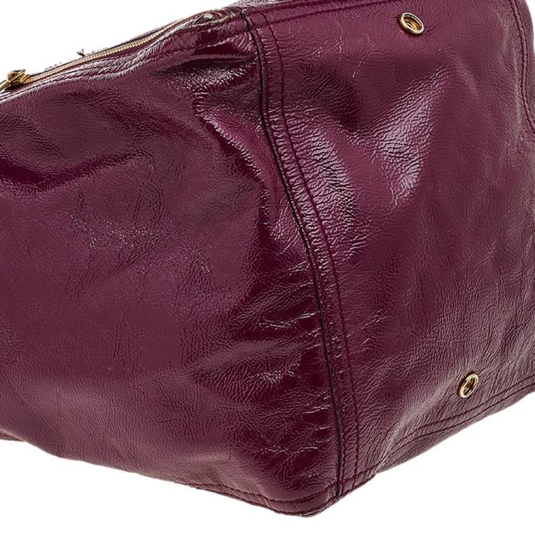 Pre Owned Saint Laurent Burgundy Patent Leather Medium Downtown Tote
