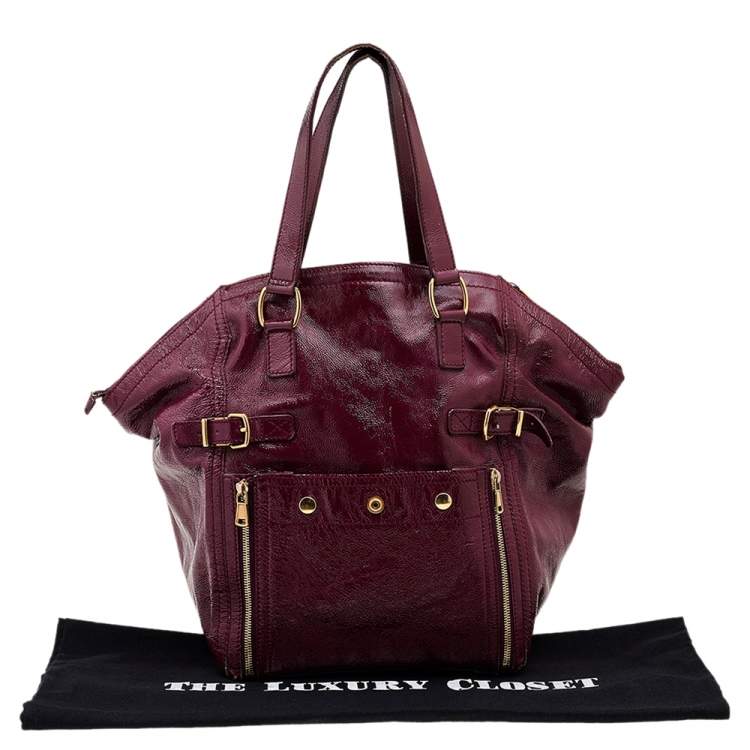 Pre Owned Saint Laurent Burgundy Patent Leather Medium Downtown Tote