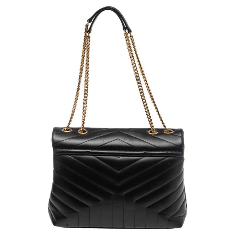 Pre Owned Saint Laurent Black Matelassé Leather Medium Loulou Shoulder Bag