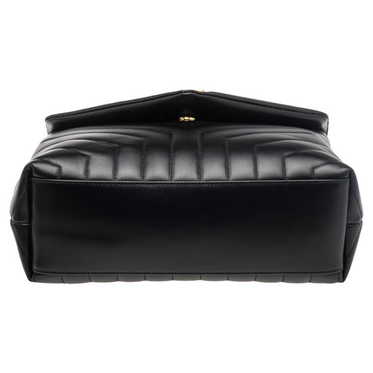 Pre Owned Saint Laurent Black Matelassé Leather Medium Loulou Shoulder Bag