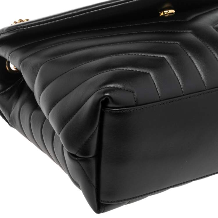 Pre Owned Saint Laurent Black Matelassé Leather Medium Loulou Shoulder Bag