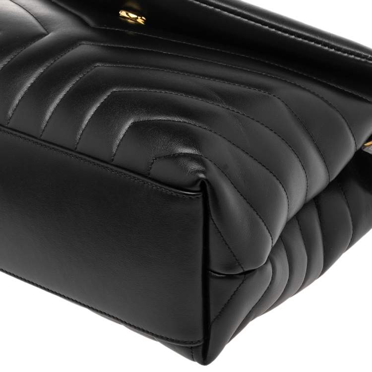 Pre Owned Saint Laurent Black Matelassé Leather Medium Loulou Shoulder Bag