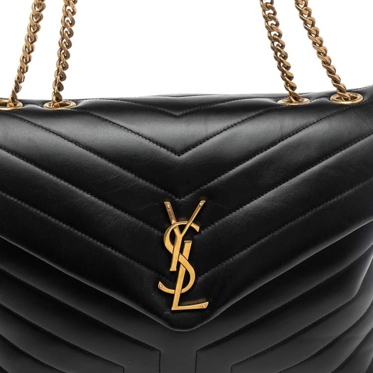 Pre Owned Saint Laurent Black Matelassé Leather Medium Loulou Shoulder Bag