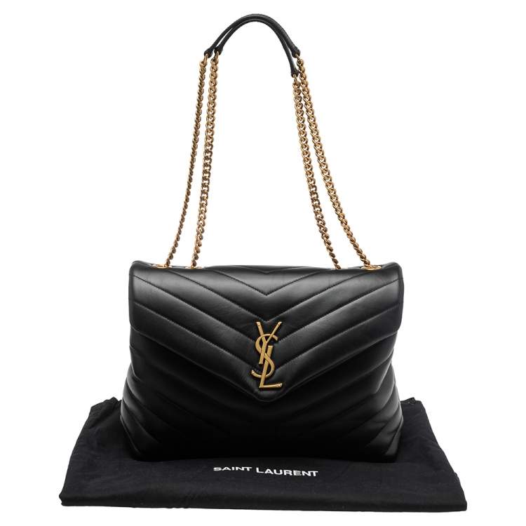 Pre Owned Saint Laurent Black Matelassé Leather Medium Loulou Shoulder Bag