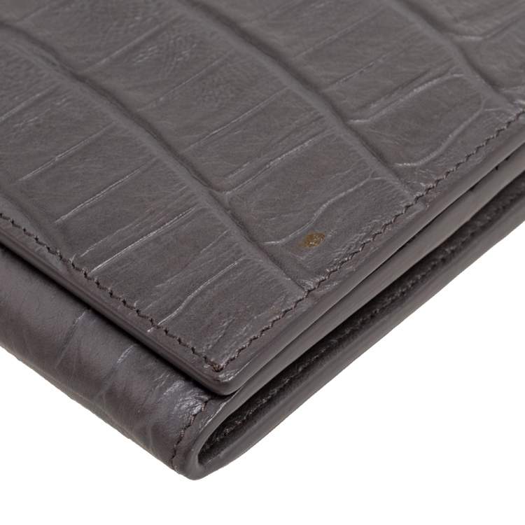 مملوكة مسبقًا Saint Laurent Grey Croc Embossed Leather Flap Wallet